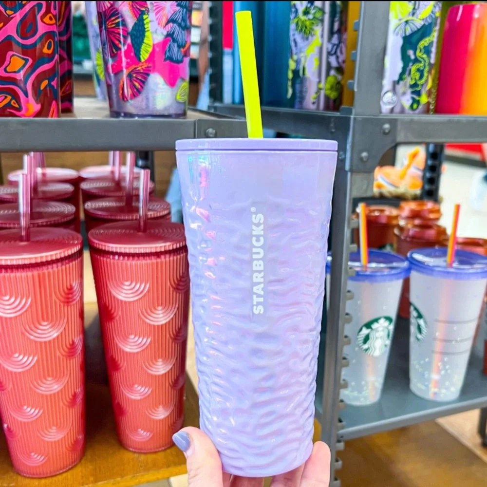 Starbucks Iridescent Lilac Lavender Glass Ripple Wave  Tumbler, 18 oz capacity